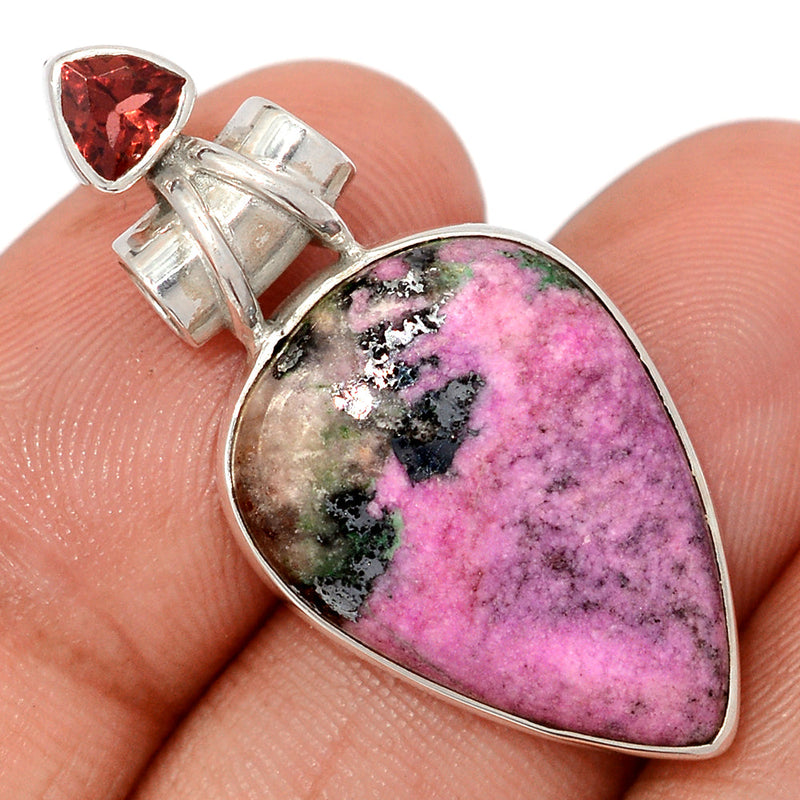 1.5" Cobalt Cabochon & Garnet Faceted Pendants - CLCP95