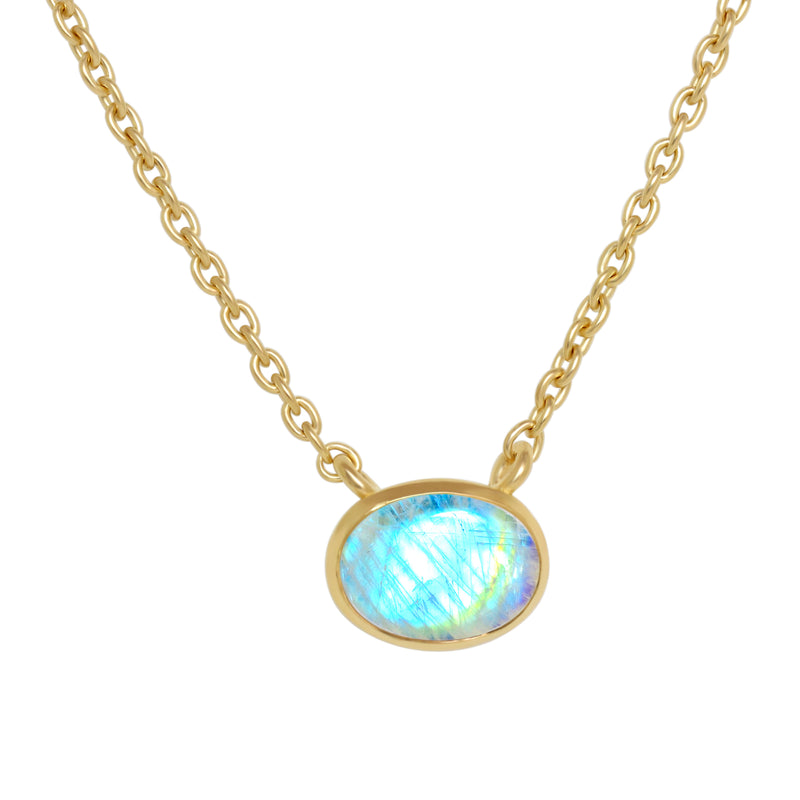5*7 MM Oval - 18k Gold Vermeil - Rainbow Moonstone Necklace - ND-N203RM Catalogue