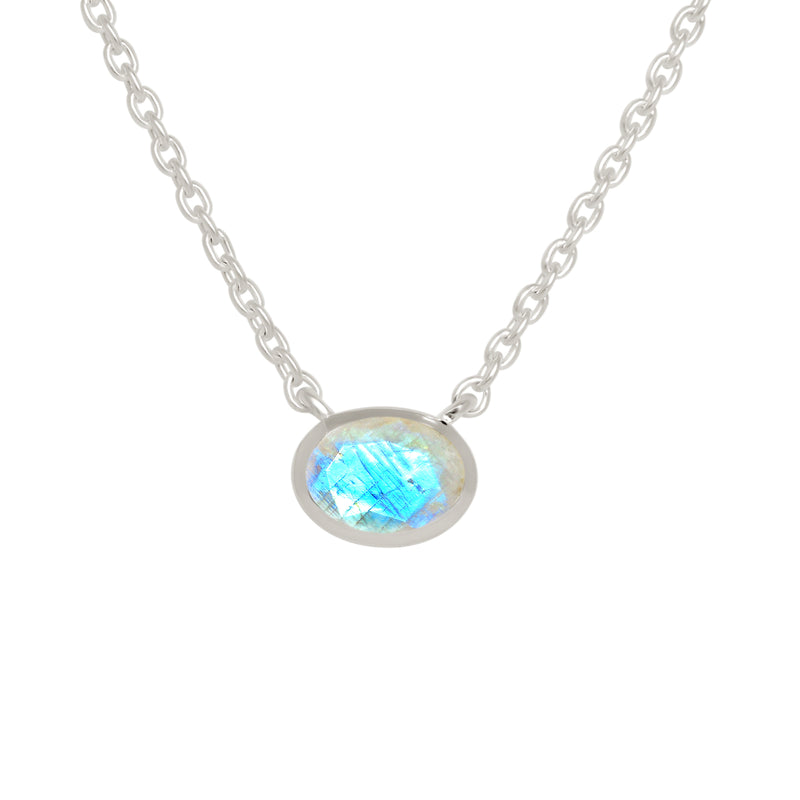 5*7 MM Oval - Rainbow Moonstone Faceted Necklace - ND-N204RMF Catalogue