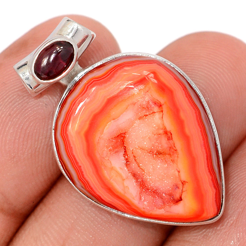 1.2" Celestial Red Aura Druzy & Garnet Cabochon Pendants - CRDP147