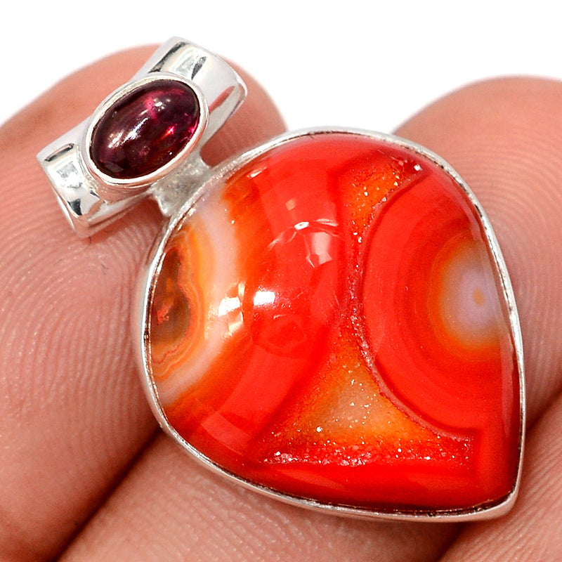 1.1" Celestial Red Aura Druzy & Garnet Cabochon Pendants - CRDP148
