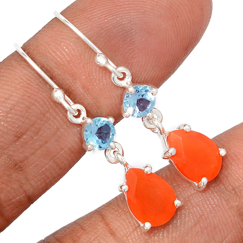 1.5" Claw - Carnelian Faceted & Blue Topaz Earrings - CRFE388
