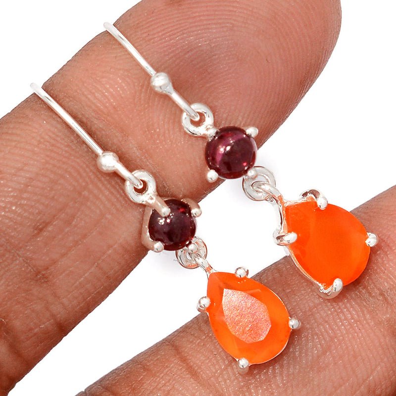 1.5" Claw - Carnelian Faceted & Garnet Cabochon Earrings - CRFE390