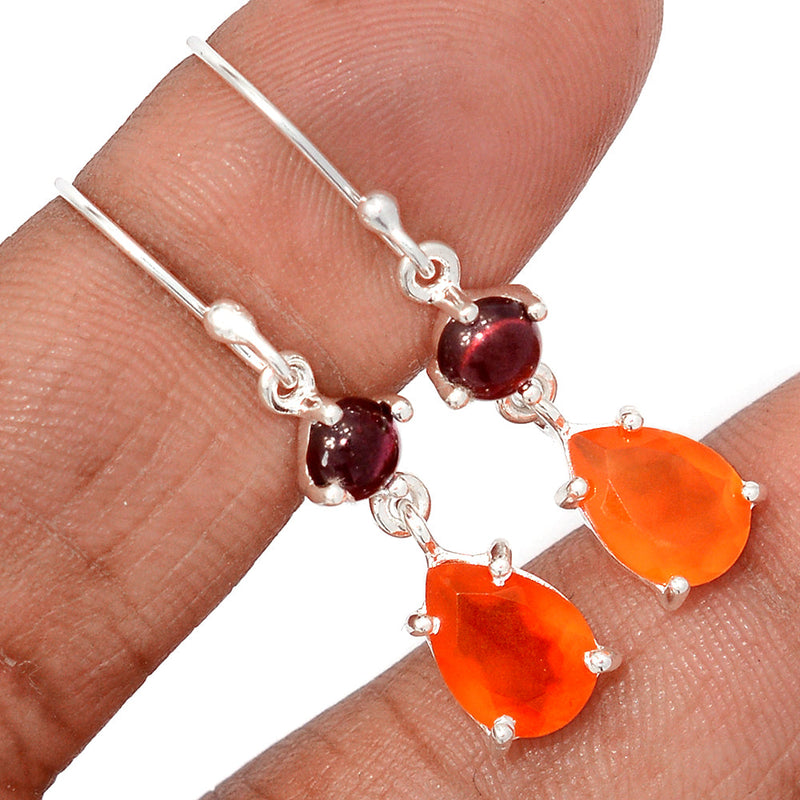 1.5" Claw - Carnelian Faceted & Garnet Cabochon Earrings - CRFE393