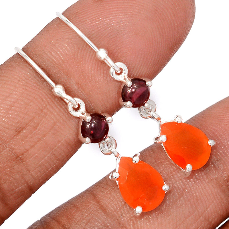 1.5" Claw - Carnelian Faceted & Garnet Cabochon Earrings - CRFE394