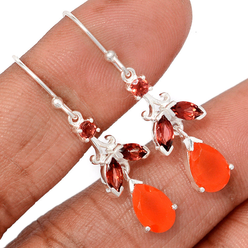1.6" Claw - Carnelian Faceted & Garnet Faceted Earrings - CRFE395
