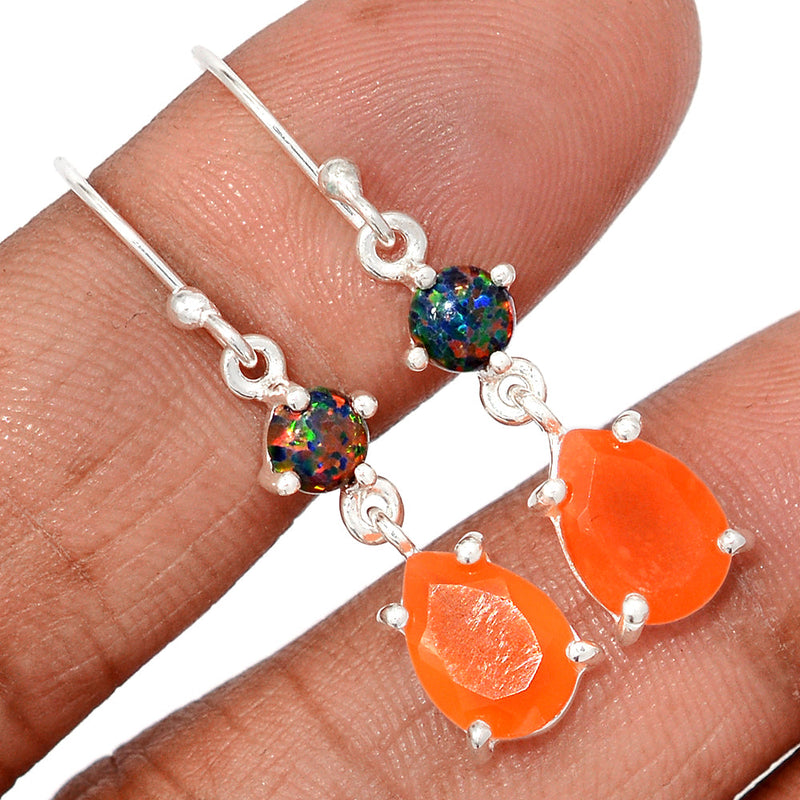 1.5" Claw - Carnelian Faceted & Lab Grown Fire Opal Earrings - CRFE396