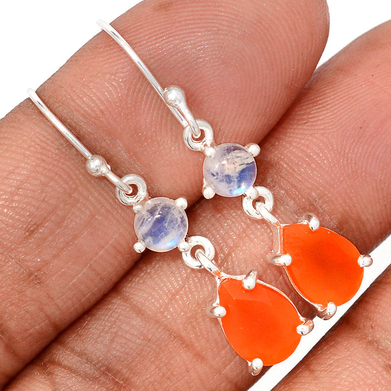 1.5" Claw - Carnelian Faceted & Rainbow Moonstone Earrings - CRFE397
