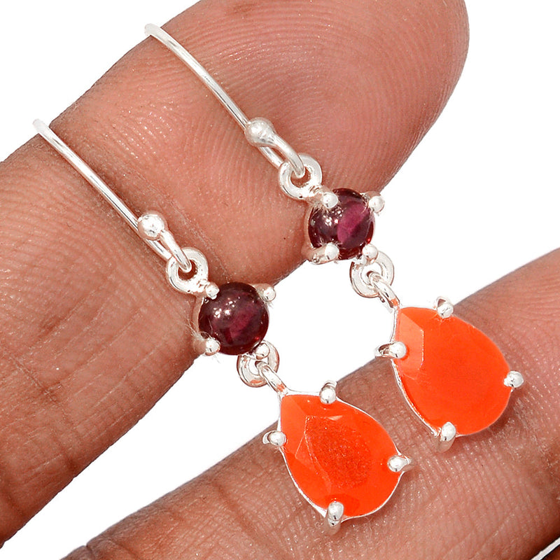 1.5" Claw - Carnelian Faceted & Lab Grown Fire Opal Earrings - CRFE398