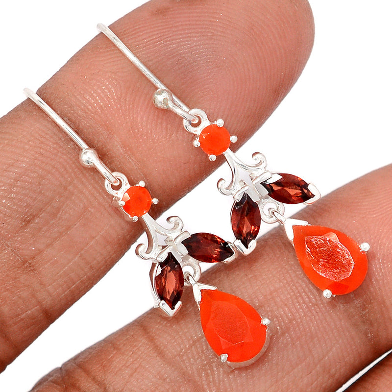 1.6" Claw - Carnelian Faceted & Garnet Faceted Earrings - CRFE399