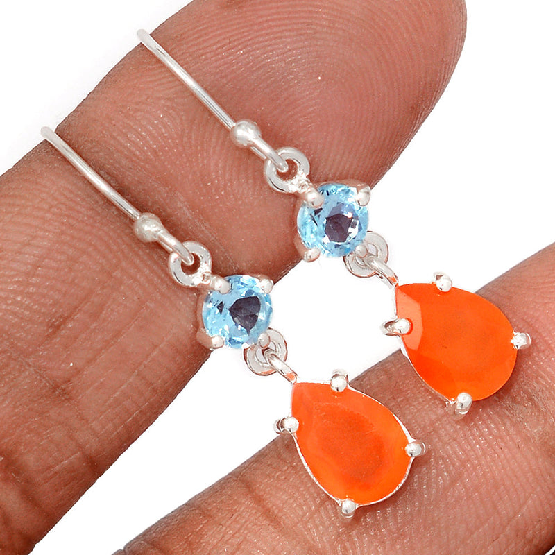 1.5" Claw - Carnelian Faceted & Blue Topaz Earrings - CRFE400