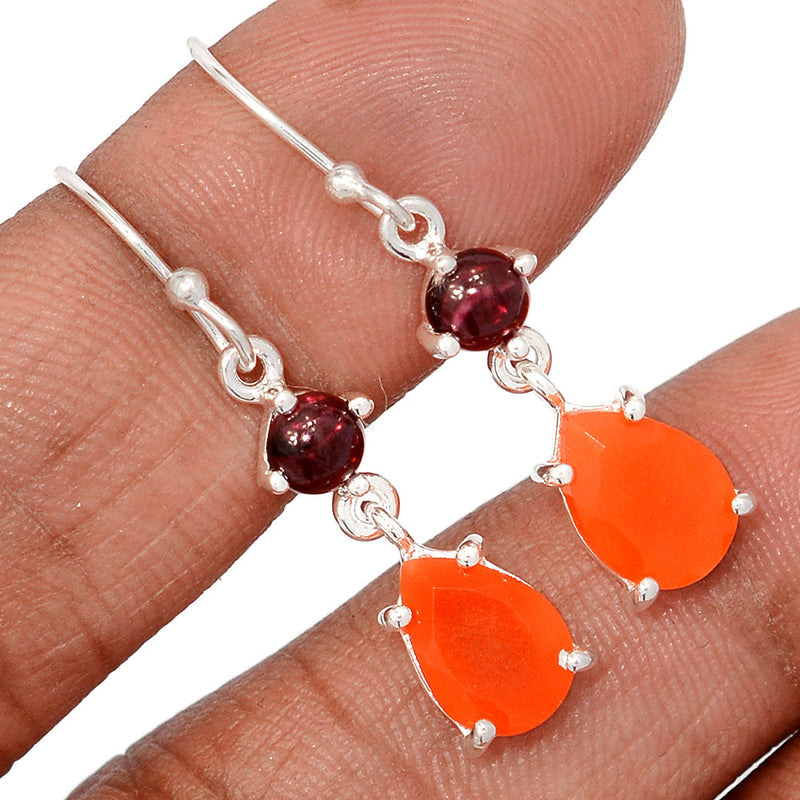 1.5" Claw - Carnelian Faceted & Garnet Cabochon Earrings - CRFE401