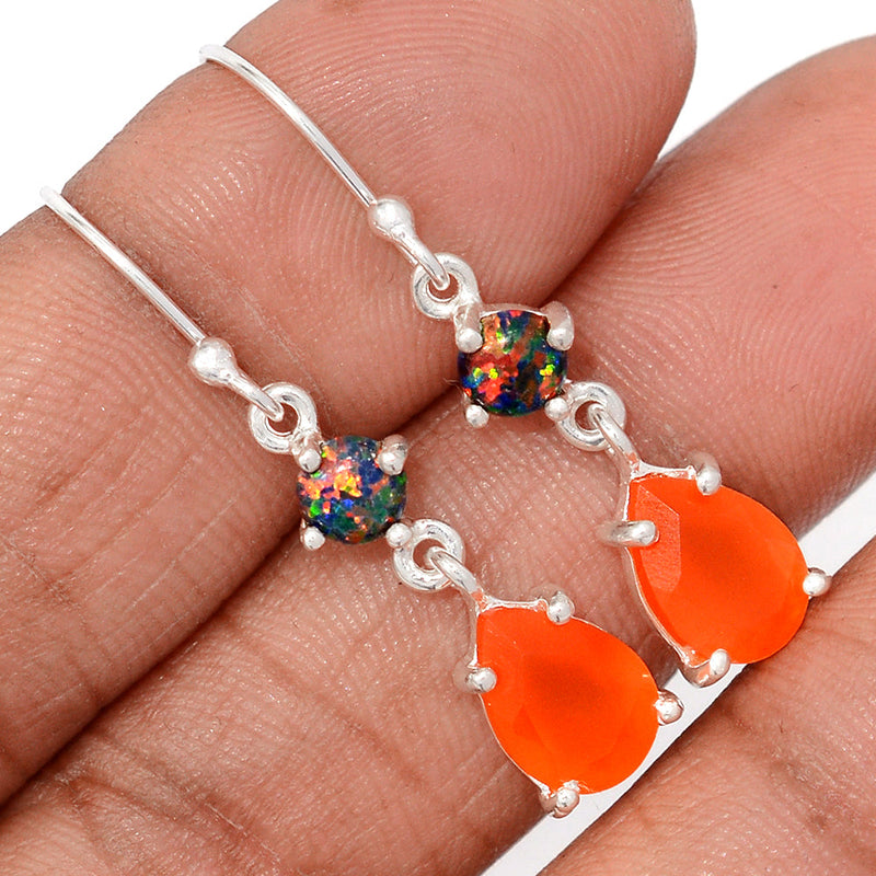 1.5" Claw - Carnelian Faceted & Fire Opal Earrings - CRFE402