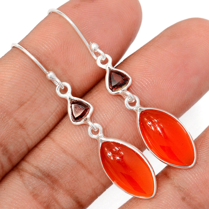 1.8" Carnelian & Garnet Faceted Earrings - CRNE884