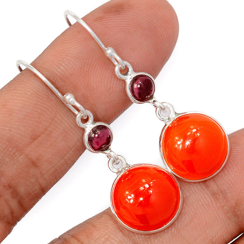 1.6" Carnelian & Garnet Cabochon Earrings - CRNE900