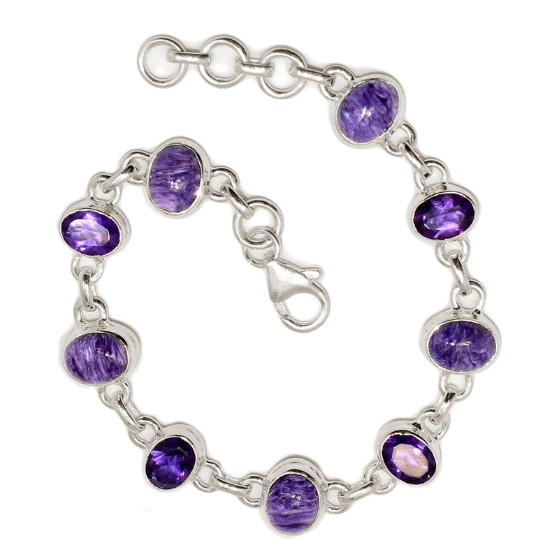 8.1" Charoite & Amethyst Faceted Bracelets - CROB103