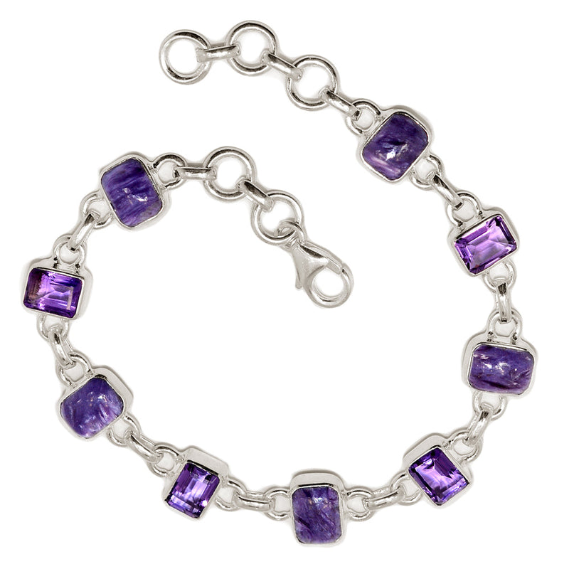 8" Charoite & Amethyst Faceted Bracelets - CROB104