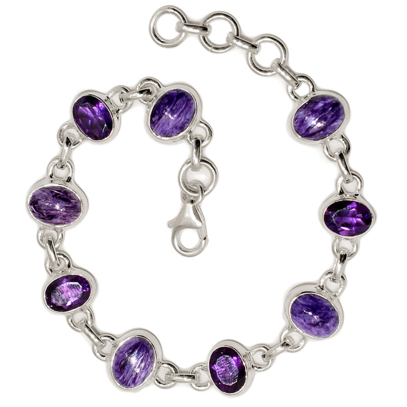 8.1" Charoite & Amethyst Faceted Bracelets - CROB109