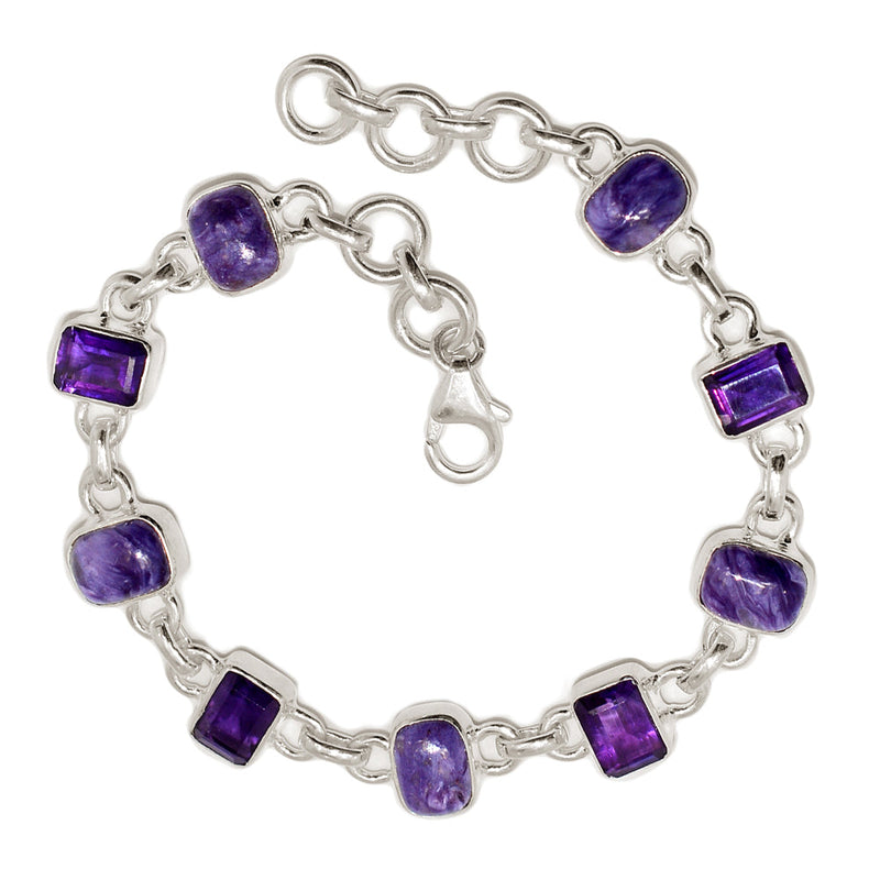 8" Charoite & Amethyst Faceted Bracelets - CROB112