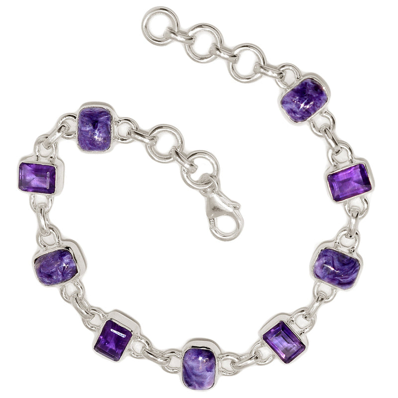 8" Charoite & Amethyst Faceted Bracelets - CROB116