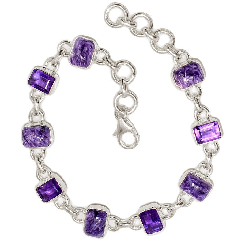 8" Charoite & Amethyst Faceted Bracelets - CROB117