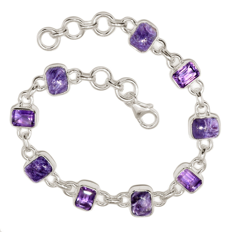 8" Charoite & Amethyst Faceted Bracelets - CROB118
