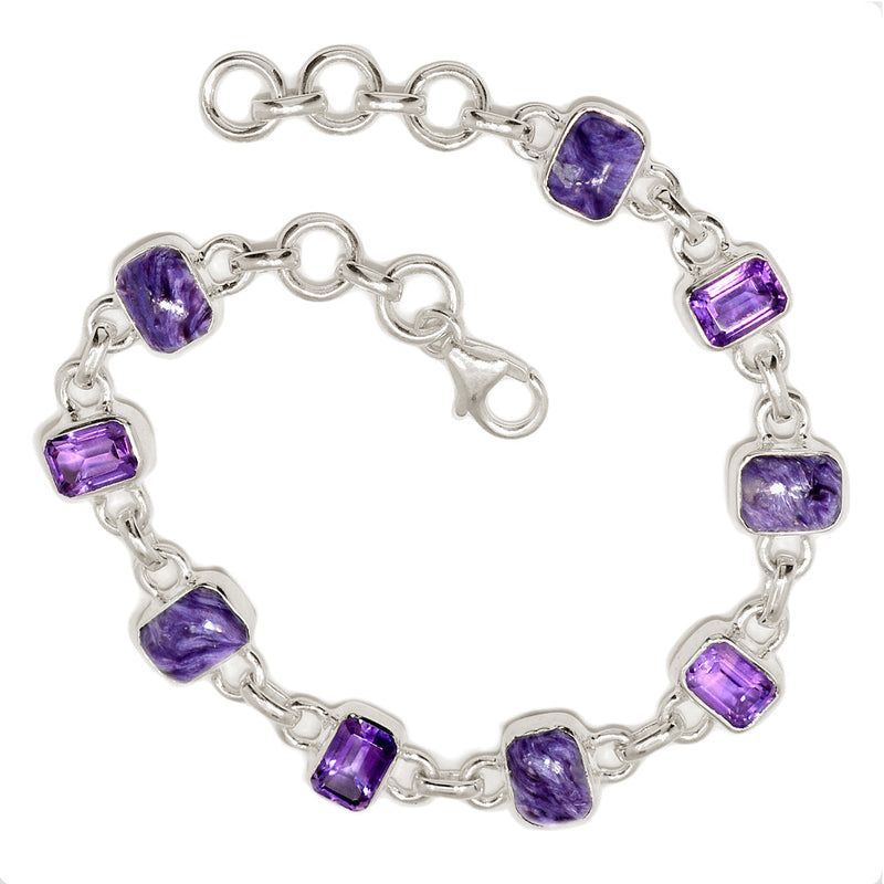 8" Charoite & Amethyst Faceted Bracelets - CROB119