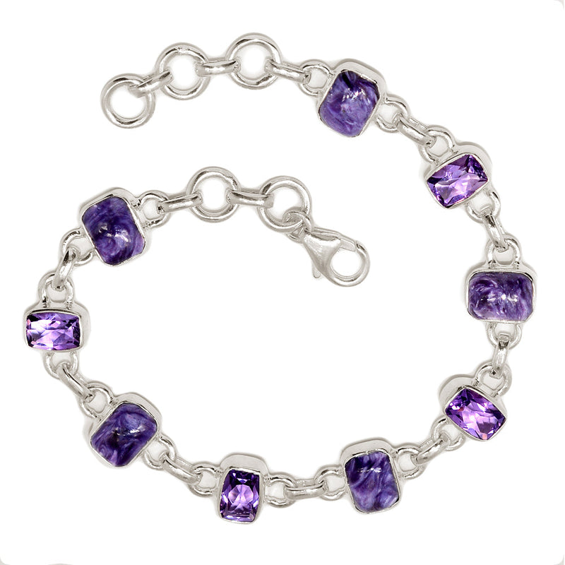 8.1" Charoite & Amethyst Faceted Bracelets - CROB120