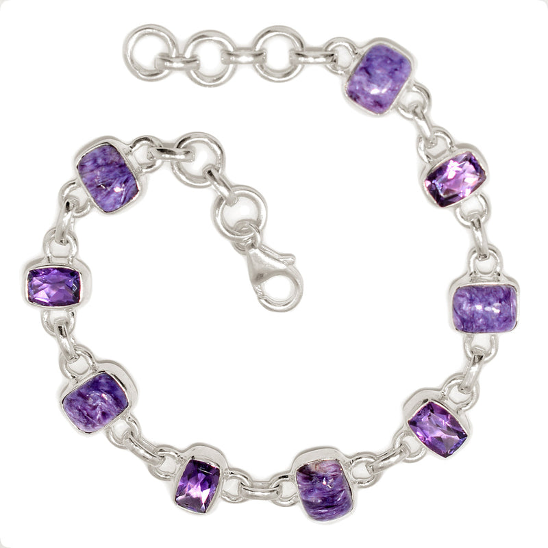 8.1" Charoite & Amethyst Faceted Bracelets - CROB122