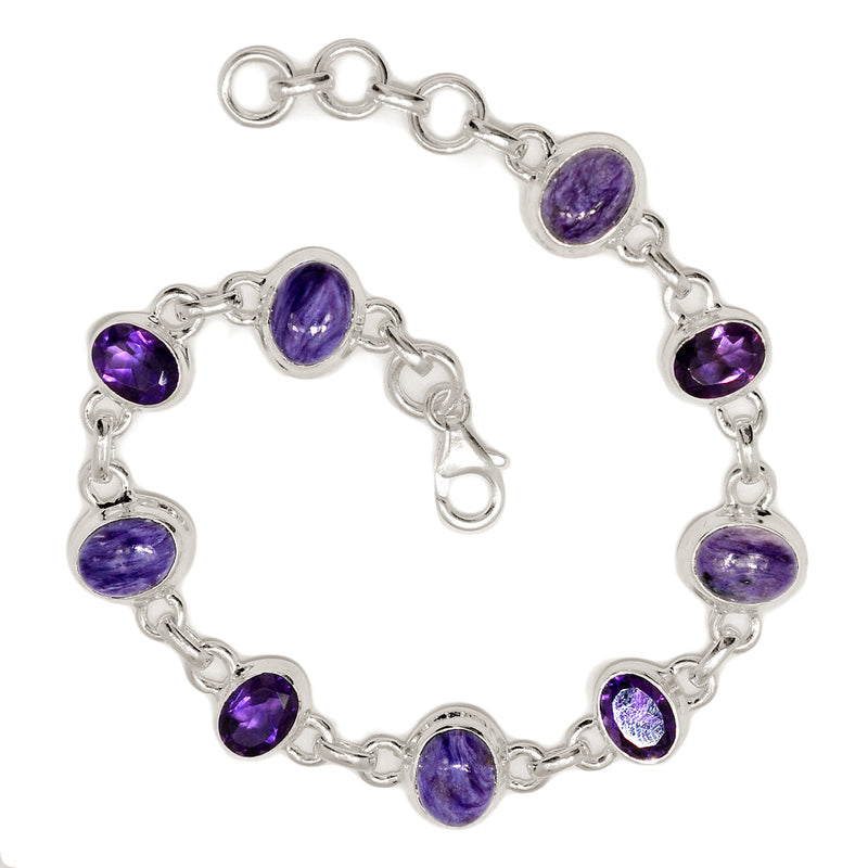 8.2" Charoite & Amethyst Faceted Bracelets - CROB123