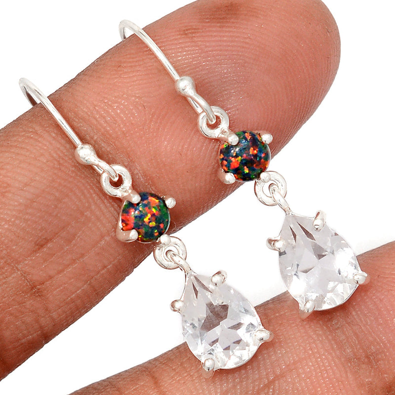 1.5" Claw - Crystal & Lab Grown Fire Opal Earrings - CRYE804
