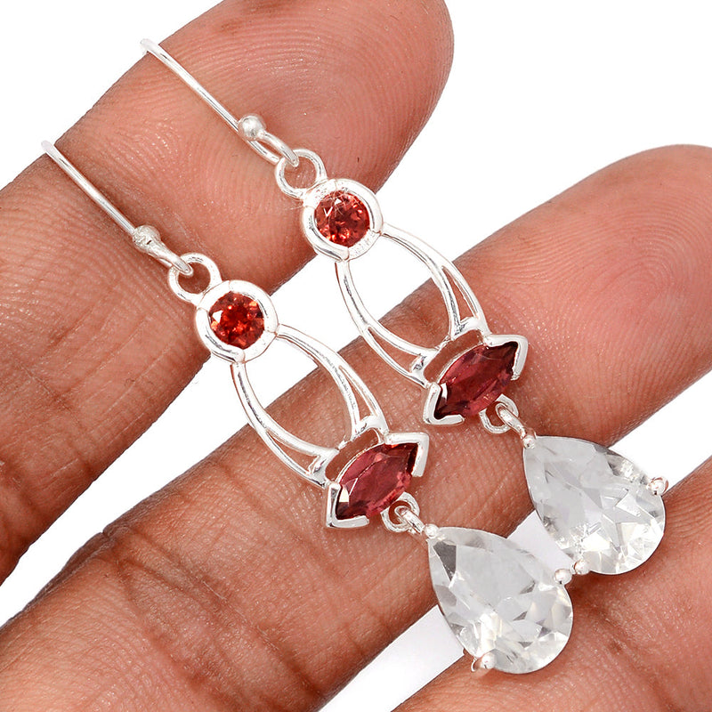 2.1" Claw - Crystal & Garnet Faceted Earrings - CRYE805