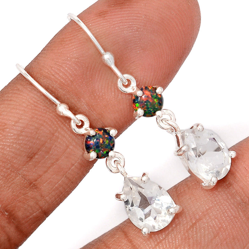 1.5" Claw - Crystal & Lab Grown Fire Opal Earrings - CRYE806