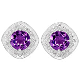 6*6 MM Round - Amethyst Faceted With CZ Earrings - CZE02A
