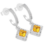 4*4 MM Square - Citrine With CZ Earrings - CZE03C