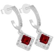 4*4 MM Square - Garnet Faceted With CZ Earrings - CZE03G