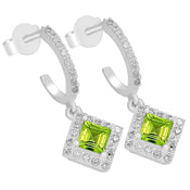 4*4 MM Square - Peridot With CZ Earrings - CZE03P