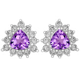 6*6 MM Trillion - Amethyst Faceted With CZ Earrings - CZE04A