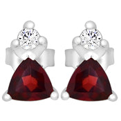 5*5 MM Trillion - Garnet Faceted With CZ Earrings - CZE05G