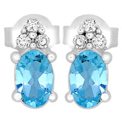 6*4 MM Oval - Blue Topaz With CZ Earrings - CZE06B