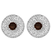 5*5 MM Round - Smokey Quartz With CZ Earrings - CZE11S