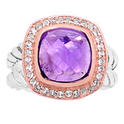 10*10 MM Square - Amethyst Faceted With CZ Ring - CZR16A