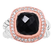 10*10 MM Square - Black Onyx Faceted With CZ Ring - CZR16BO
