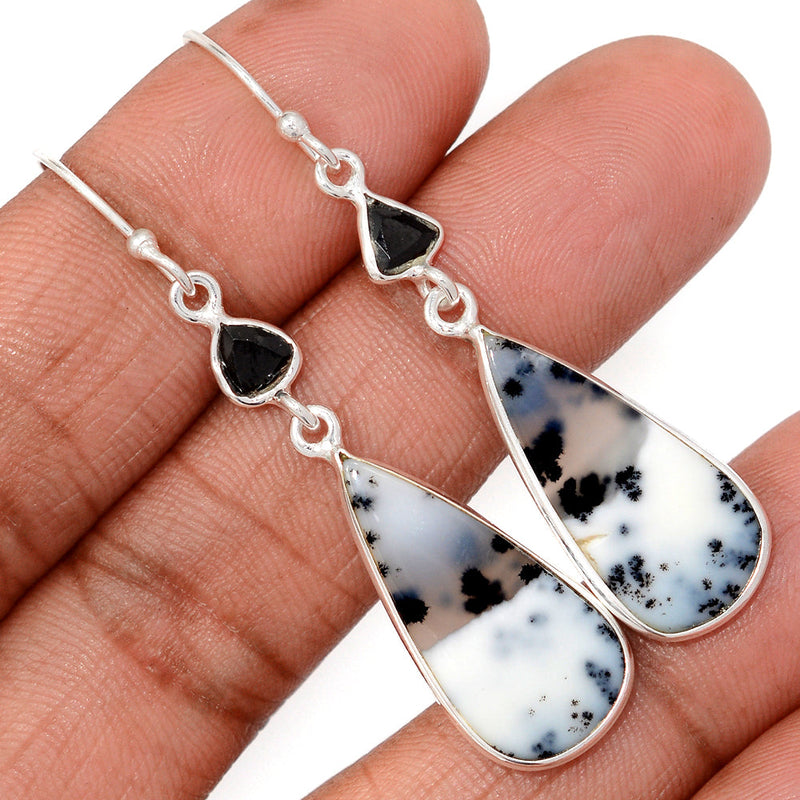 2.1" Lip Setting - Dendrite Opal & Black Onyx Faceted Earrings - DROE2037