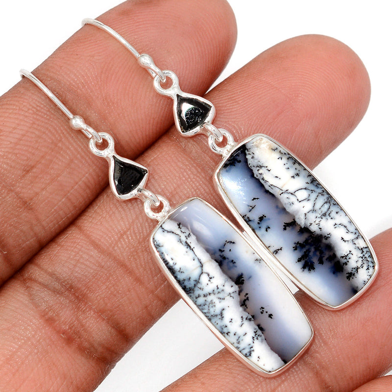 2.1" Lip Setting - Dendrite Opal & Black Onyx Faceted Earrings - DROE2041