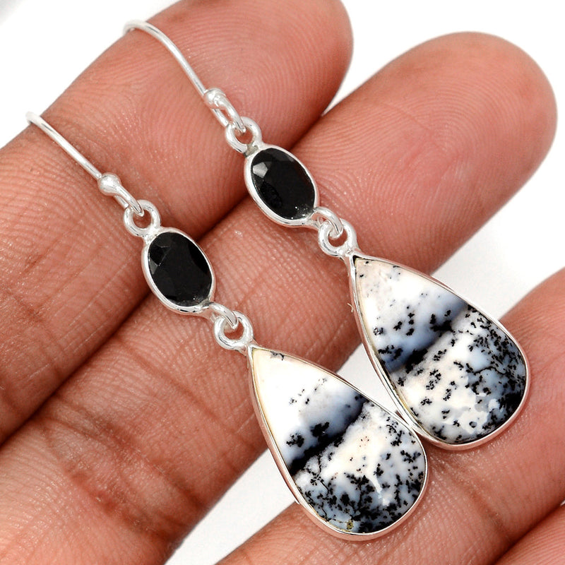 2" Lip Setting - Dendrite Opal & Black Onyx Faceted Earrings - DROE2046