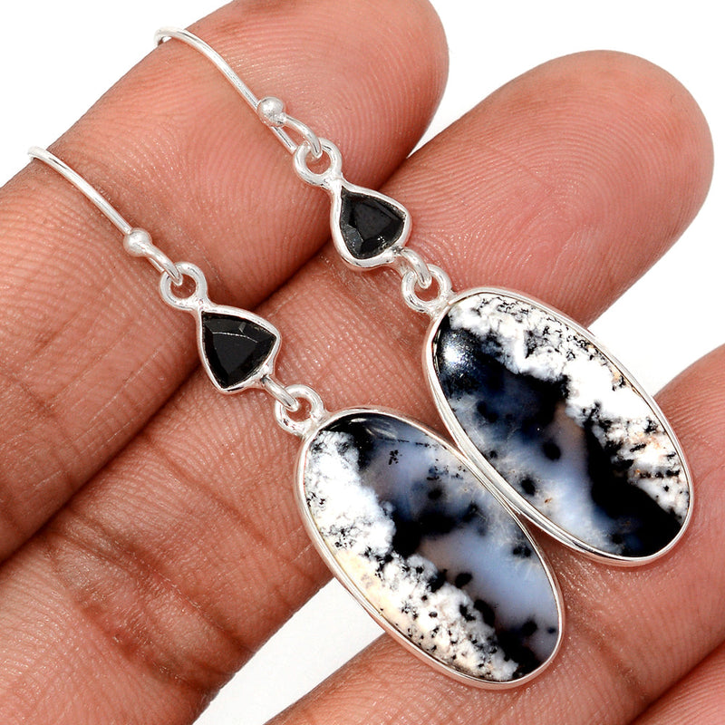 2" Lip Setting - Dendrite Opal & Black Onyx Faceted Earrings - DROE2047