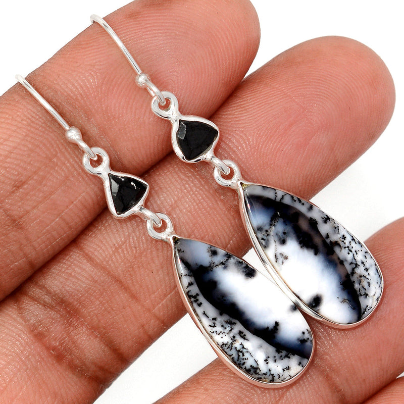 2.1" Lip Setting - Dendrite Opal & Black Onyx Faceted Earrings - DROE2049