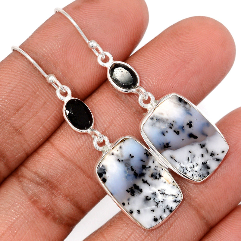 2" Lip Setting - Dendrite Opal & Black Onyx Faceted Earrings - DROE2050