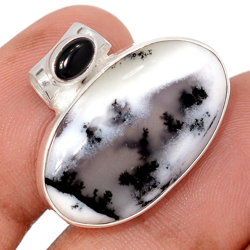 0.8" Dendrite Opal & Black Onyx Pendants - DROP3247
